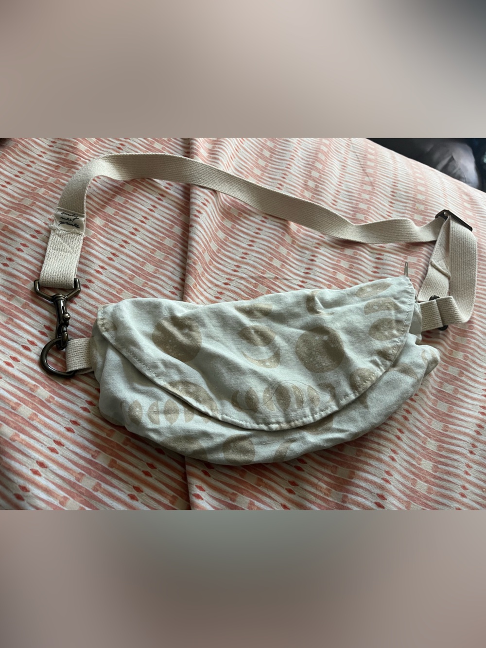 Emily Ruth Prints Handmade Canvas Moon Print Crescent Crossbody Belt Bag - Cream